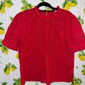 Madewell | red flowy eyelet top